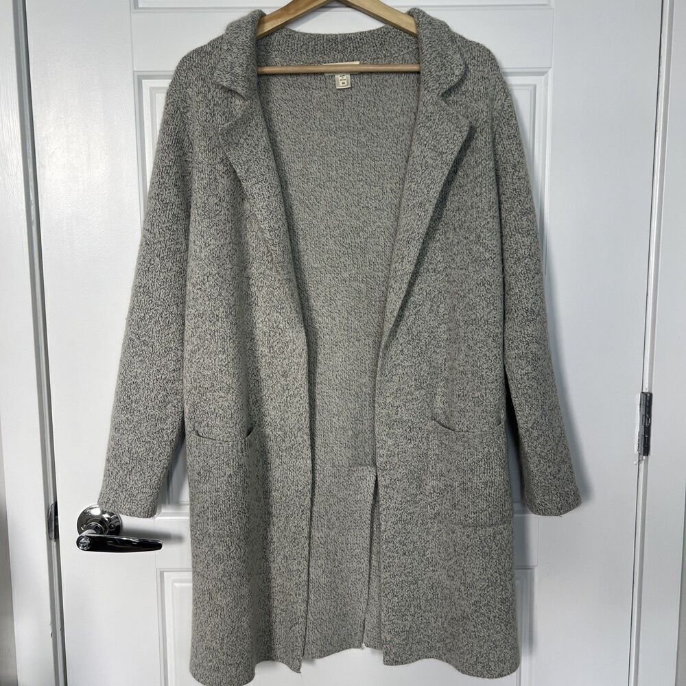 Monteau Los Angeles Long Open Knit Cardigan Sweater Gray / Black Size Medium